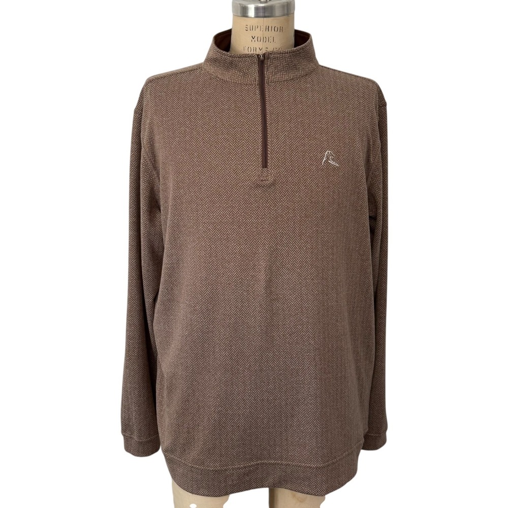 Rhoback Mens Brown Herringbone Quarter Zip Pullover Size XL Jacquard Performance